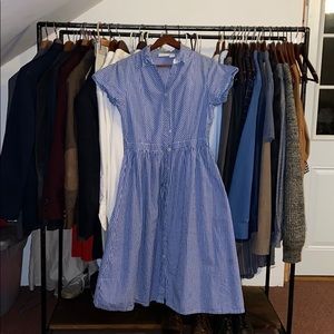 Blue gingham shirtwaist dress